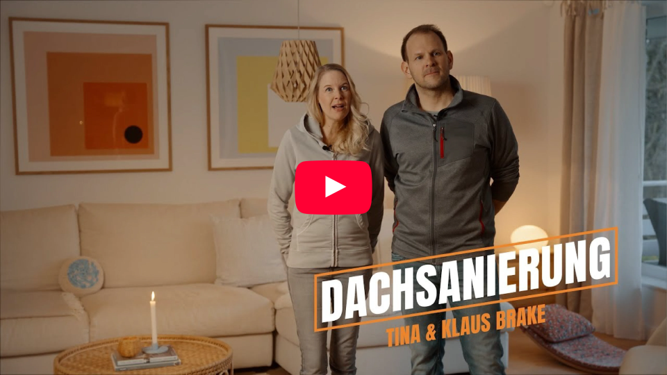 Video-Thumbnail zur Dachsanierung mit Tina und Klaus Brake, präsentiert von Zimmerei Pawlowski GmbH.